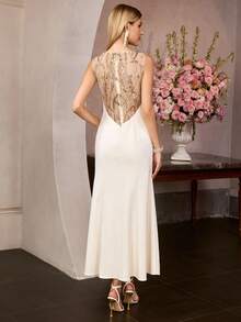 MOTF Soiréza 女士优雅长款网纱亮片刺绣美人鱼连衣裙，适合正式场合