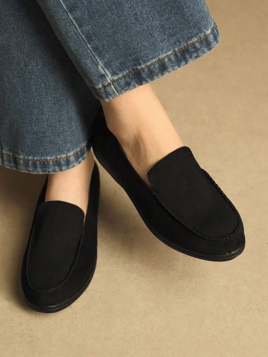 Rosivie Sepatu Flat Kasual Serbaguna Warna Polos untuk Wanita, Cocok untuk Hari Valentine - Hitam - View 1