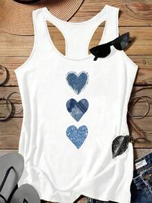 EMERY ROSE Áo tank top hai dây cỡ lớn in họa tiết trái tim, kiểu dáng tối giản, thích hợp cho kỳ nghỉ hè. - trắng - Xem 1