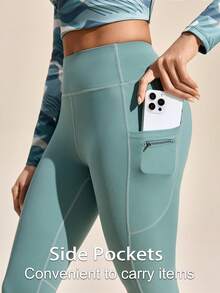 Exploreva 女士户外运动网眼拼接高弹绿色紧身裤 - 綠色 - 查看 3