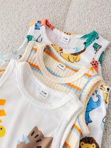 SHEIN 3pcs Newborn Unisex Baby Clothes, Baby Boy Cute Summer Casual Knit Cartoon Dinosaur Sleeveless Romper, Basic Multi-Pack - Multicolor - View 7