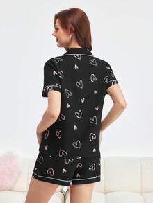 Bonmuse 心形印花撞色滚边睡衣套装 - 黑色 - 查看 2