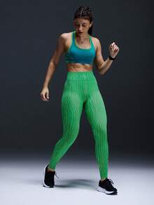 Powerista Women's Fashionable Full Print High Waist Shaping Yoga Leggings - Green - View 7