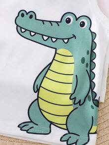 Baby Boys' Cartoon Animal Print Sleeveless Tank Top And Shorts Set, Suitable For Casual Outings, Outdoor Activities, Sports And Play, Parties, And Family Outings - Multicolor - View 7