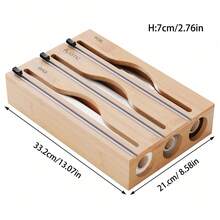 1 pieza Dispensador de plástico de bambú, Caja de almacenamiento de papel de aluminio y envoltorio de plástico 3 en 1, Adecuado para la cocina - Vuelta al colegio - Marrón - Ver 4