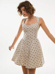 Poéselle Women's Elegant Polka Dot Print Sleeveless Mini Dress, Summer - Apricot - View 2