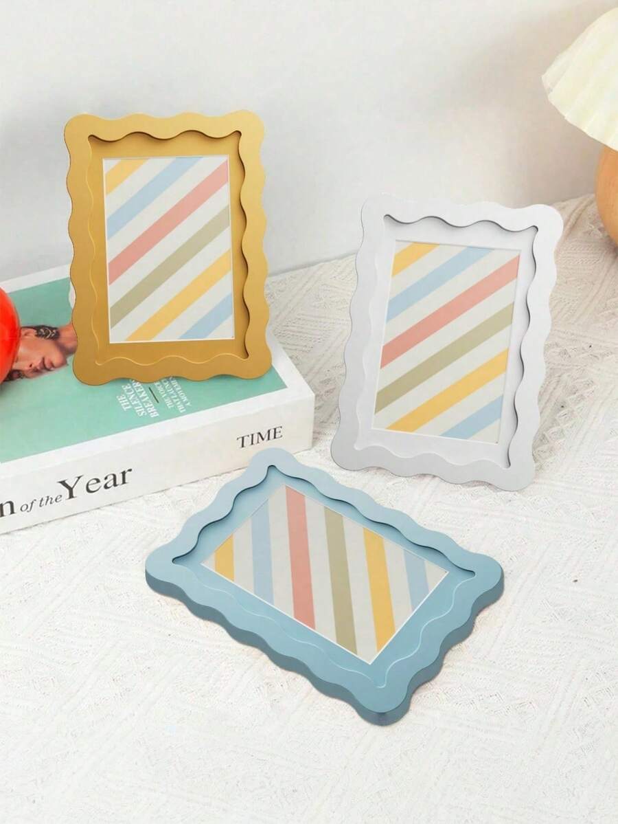 1 pieza Marco de fotos de cartulina de onda de la serie arcoíris, decoración para sala de estar, puede usarse como regalo de cumpleaños, regalo de boda, decoración de mesa Rama, regalo de inauguración de la casa, artículos esenciales para dormitorio, decoración de B&B (sin papel fotográfico) - Multicolor - Ver 1