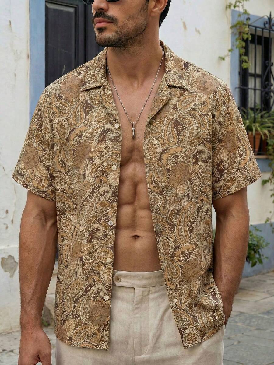 HIMLAND 男士休闲度假腰果花印花衬衫 - 彩色 - 查看 1