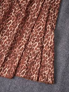 Franclia Women's Leopard Print Loose Fit Gathered Neck Long Sleeve Dress - Brown - View 6