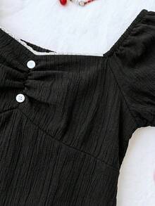 SHEIN Tween Girl Casual Minimalist Comfortable Plaid Back Strap Shirt Summer - Black - View 4