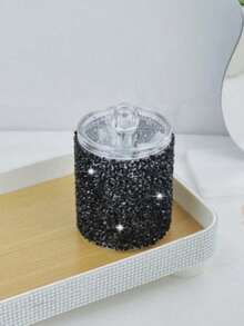 1PC Rhinestone Cotton Swab Storage Box, Makeup Pad Pads, Cotton Swabs, Toothpicks, Dental Floss, Hair Ties, Small Items Round Organizer, Makeup Table And Office Desk - Multicolor - View 16