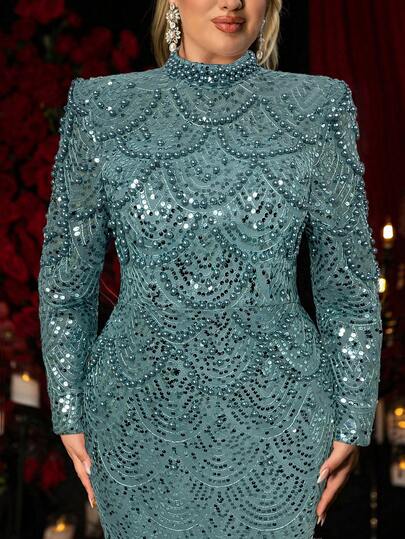 Glamrae 高开衩修身鱼尾裙摆正式礼服，适合晚宴、约会、舞会、婚礼、度假（装饰繁复）