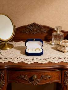 1PC Velvet Oval Ring Bearer Box, Ring Box Display Holder Case For Wedding/Proposal/Engagement/Ceremony, Wider Slot For Single Or Double Rings, Earrings, Jewelry Gift Storage Organizer (Blue) Valentine's Day - Blue - View 5