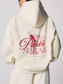 MISSGUIDED Women Oversized Hoodie With Paris Martini Glass Back Print French Inspired Casual Pullover Long Sleeve - Apricot - View 1