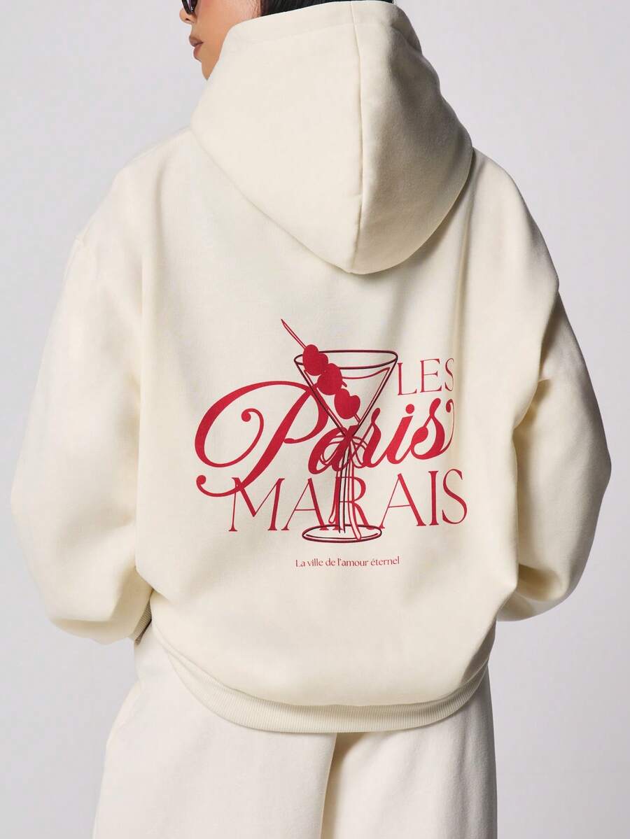 MISSGUIDED Women Oversized Hoodie With Paris Martini Glass Back Print French Inspired Casual Pullover Long Sleeve - Apricot - View 1