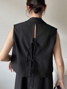 FRIFUL 女士休闲纯色宽松套装，春夏百搭 - 黑色 - 查看 6