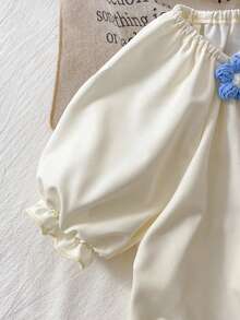 Vestido de princesa con estampado floral de manga abullonada para niña, vestido de verano con lindo estampado de flores - Albaricoque - Ver 6