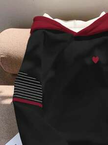 SHEIN Women's Striped Heart Print Contrast Color Sweatshirt - Multicolor - View 5