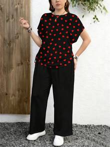 EMERY ROSE Bộ 2 món dành cho nữ cỡ lớn, kiểu dáng thường ngày, in hình trái tim, phối màu tương phản, phù hợp cho mọi mùa. - Nhiều màu - Xem 6