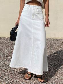 DAZY Women's Regular Waist Mermaid Maxi Denim Skirt, Elegant - White - View 1