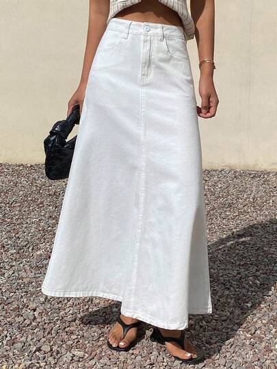 DAZY Elegant denimkjol med sjöjungfrumönster och normal midja, damer