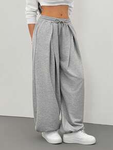 SHEIN Tall 女士秋冬街头风基本款日常休闲外出灰色宽松低腰束口裤 Y2k - 灰色 - 查看 11