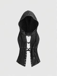 ROMWE Avant Áo tank top nữ mùa xuân/hè phong cách avant-garde chất liệu vải mài rách, có khuy cài phía trước, họa tiết đục lỗ, cài cúc. - màu đen - Xem 1