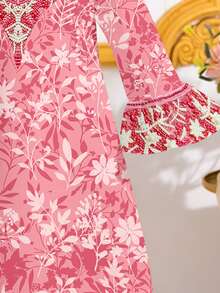 Pink Floral Baby Girls Elegant Muslim Jalabiya,Autumn Prayer Abaya,Modest Kaftan Dress For Party & Casual Wear,Spring & Summer Minimalist Jalabiya - Multicolor - View 6
