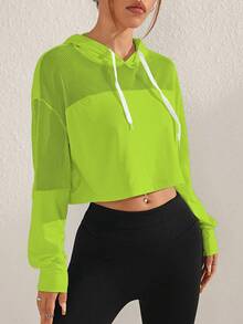 Sovereign Charm 女士荧光绿落肩长袖抽绳连帽卫衣 - 綠色 - 查看 5