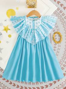 SHEIN Young Girl Casual Ruffle Embroidered Dress - Blue - View 10