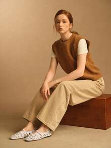 Rosivie 优雅镂空平底女鞋，时尚舒适，法式方头设计，尽显优雅气质 - 杏色 - 查看 6