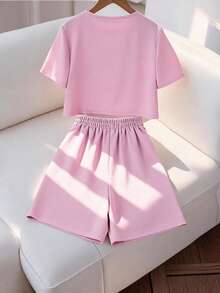 GlowEve 2pcs Women's Casual Short Sleeve Set, Elevated Style - Mauve Purple - View 2