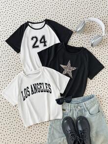 Girls' All-Match Tee, Fresh Style, Relaxed Fit, Versatile Design, Suitable For School, Outings And Daily Wear, Spring - Multicolor - View 7