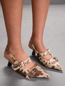 CUCCOO SZL 女士尖头奶牛纹搭扣设计优雅高跟鞋 - 彩色 - 查看 7