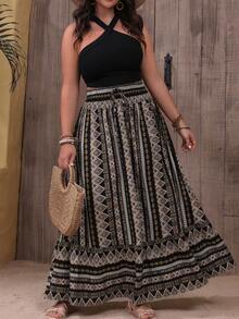 SHEIN VCAY Plus Size Women Bohemian Style Geometric Printed Skirt - Multicolor - View 1