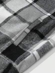 Manfinity Homme 1pc Men's Wool Blend Plaid Overcoat,Black And White Checkered Shacket,Slim Fit Casual Everyday Design,Autumn Hiking Smart Casual Jacket With Pockets - Grey - View 4