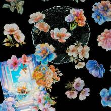30张3D烫金激光PET贴纸，花卉植物图案，适用于日记本、剪贴簿、背景装饰 - 随机款式发货 - 彩色 - 查看 7