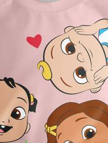 CoComelon X SHEIN Baby Girl Casual Cartoon Figure Graphic Crew Neck Sweatshirt, Autumn - White - View 4