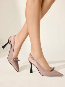 CUCCOO CHICEST 女士时尚优雅派对高跟鞋，饰有蝴蝶结 - 藕粉色 - 查看 6