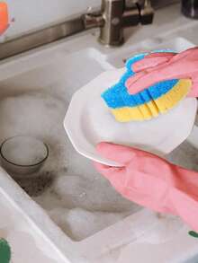 3pcs/Pack Cute Cartoon Cat Face Multi-Functional Dual-Layer Temperature Sensitive Dish Scrubbing Sponge - Strong Decontamination, For Kitchenware, Applicable For Modern Kitchen Sink - Multicolor - View 7