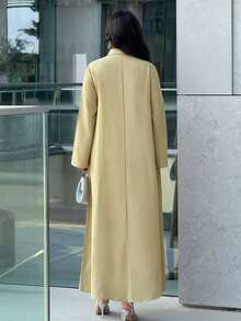 Al Najma Gaun Wanita Elegan Gaya Arab Lengan Panjang dengan Dekorasi Kerah Berlian Imitasi - Mustard Yellow - View 7