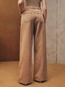 Anewsta Elaire Women's High Waist Fashion Embroidered Hollow Out Loose Wide Leg Jeans Pants, Suitable For Spring, Autumn, Party, Valentine's Day - Brown - View 2