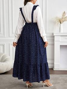 SHEIN Maternity Polka Dot Print Patchwork Ruffle Hem Fashionable Strap Dress - Royal Blue - View 2