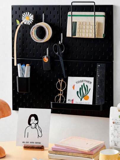 1Pc Nail Board With Hooks And Accessories, Wall Mounted Storage Shelves For Bedrooms, Bathrooms, And Study Rooms, Steel Plate Structural Panels, White Steel Plate Backup, HIPS Steel Plate For Dual Room Process Rooms And Vehicle Rooms, HIPS Nail Board Easy To Install, Bathroom Organizer