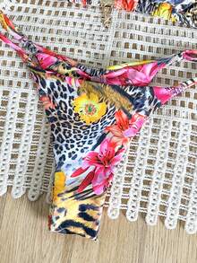 Elavelle Bộ đồ đi biển mùa hè dành cho nữ, bikini gợi cảm với họa tiết ngẫu nhiên, kiểu cổ yếm và trang trí kim loại. - Nhiều màu - Xem 7