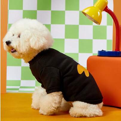 LOONEY TUNES X PETSIN 1件黑色小鸭脸印花宠物无帽衫，黑色秋冬加厚保暖宠物服装