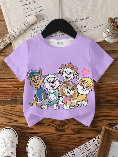 SHEIN | PAW Patrol Young Girl Cartoon Dog Print Round Neck Short Sleeve T-Shirt, Summer