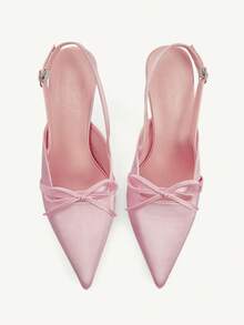 CUCCOO CHICEST Women's Pointed Toe Buckle Design Bow Decor Elegant High Heels For Daily Commute Valentine's Day - Baby Pink - View 9