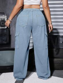 Jeans cargo lavados con cintura elástica, talla grande - Lavado ligero - Ver 2