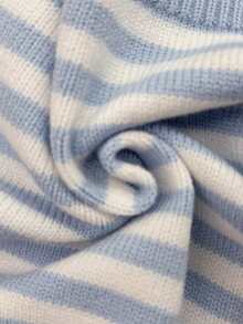 Elenzga Fashionable Striped Off Shoulder Short Sleeve Women Sweater - Blue - View 7